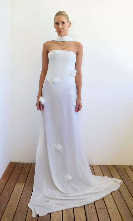 white gown luxury designer dress sheer bridal