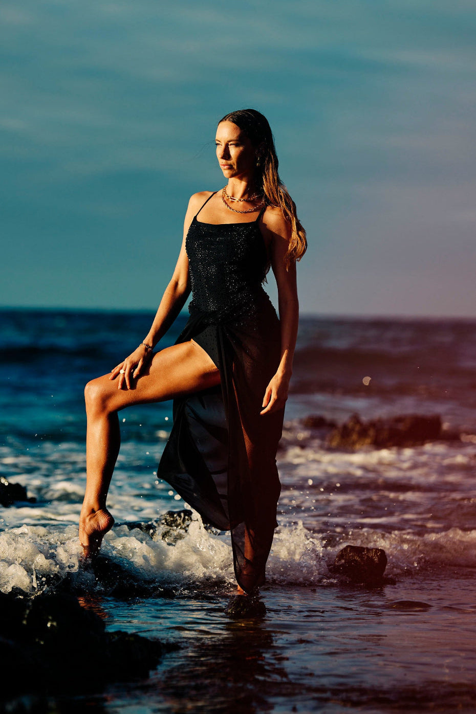 Luxury swimsuit designer crystal embellished beachwear eveningwear wrap skirt coverup