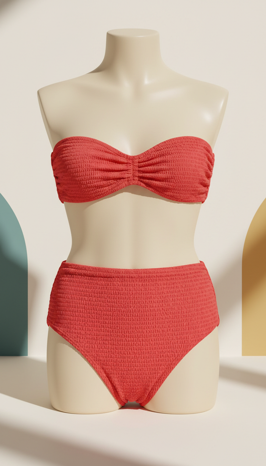 Coral Red Ruched Bikini