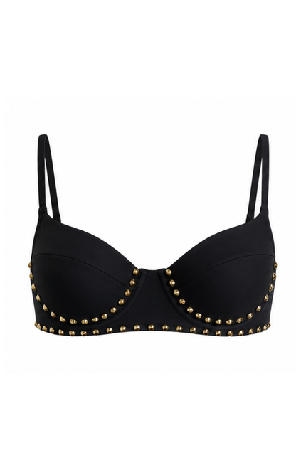 Crystal Stud Bikini Top - Black
