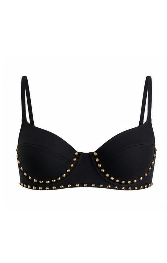 Crystal Stud Bikini Top - Black