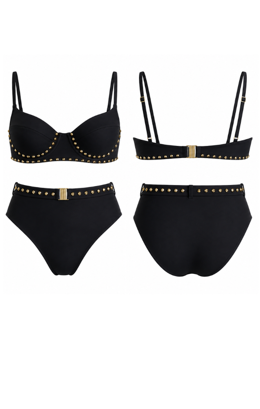 Crystal Stud Swim Set- Black