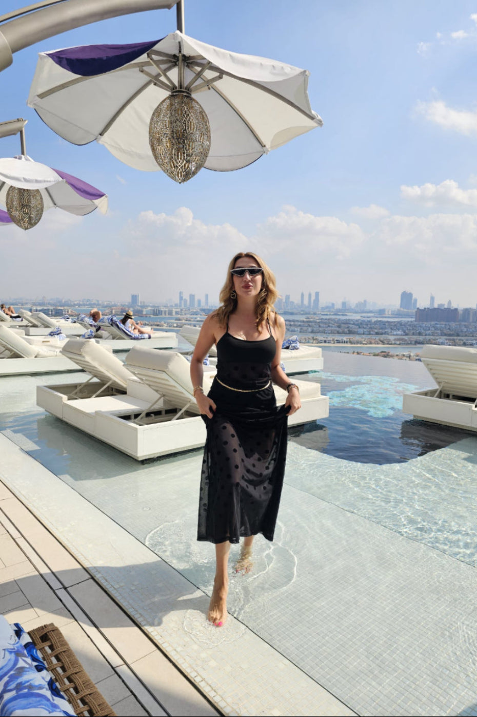 Polkadot Luxury swimsuit designer crystal embellished beachwear eveningwear coverup black sexy bikini dress sheer dubai