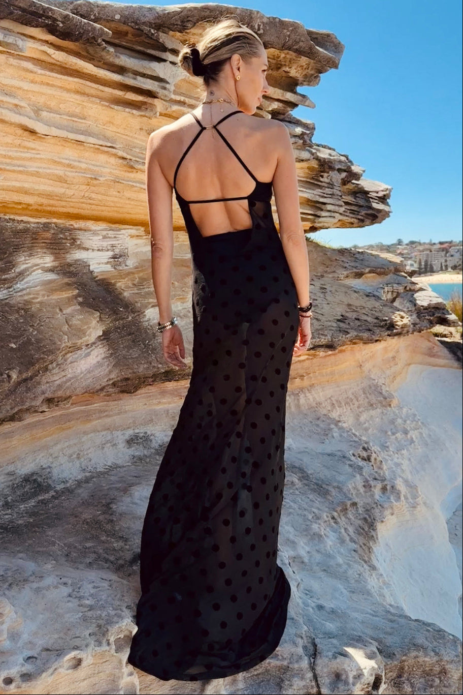 Polkadot Luxury swimsuit designer crystal embellished beachwear eveningwear coverup black sexy bikini dress sheer