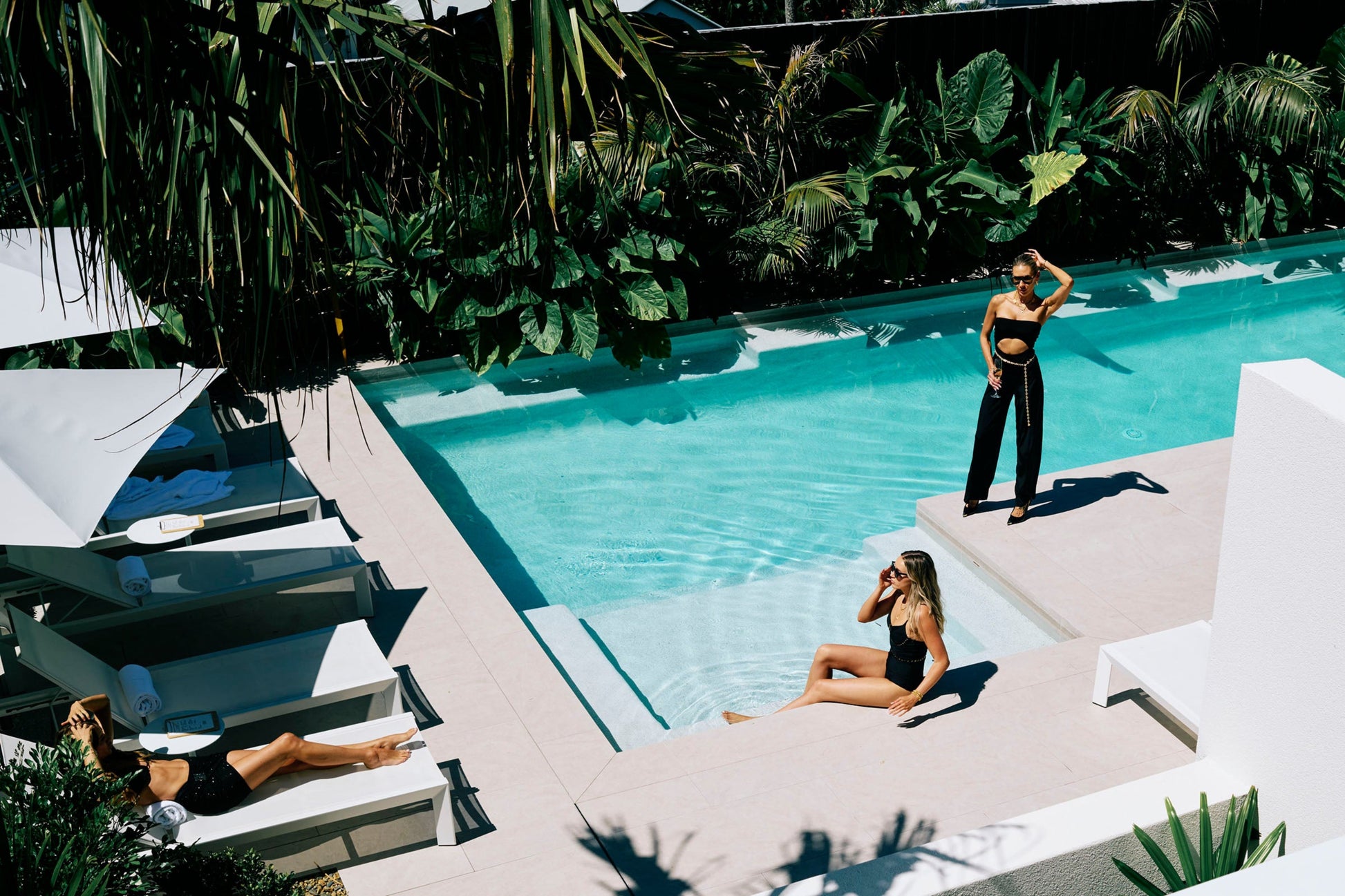 slinky jumpsuit bandeau Luxury swimsuit designer crystal embellished beachwear eveningwear coverup black