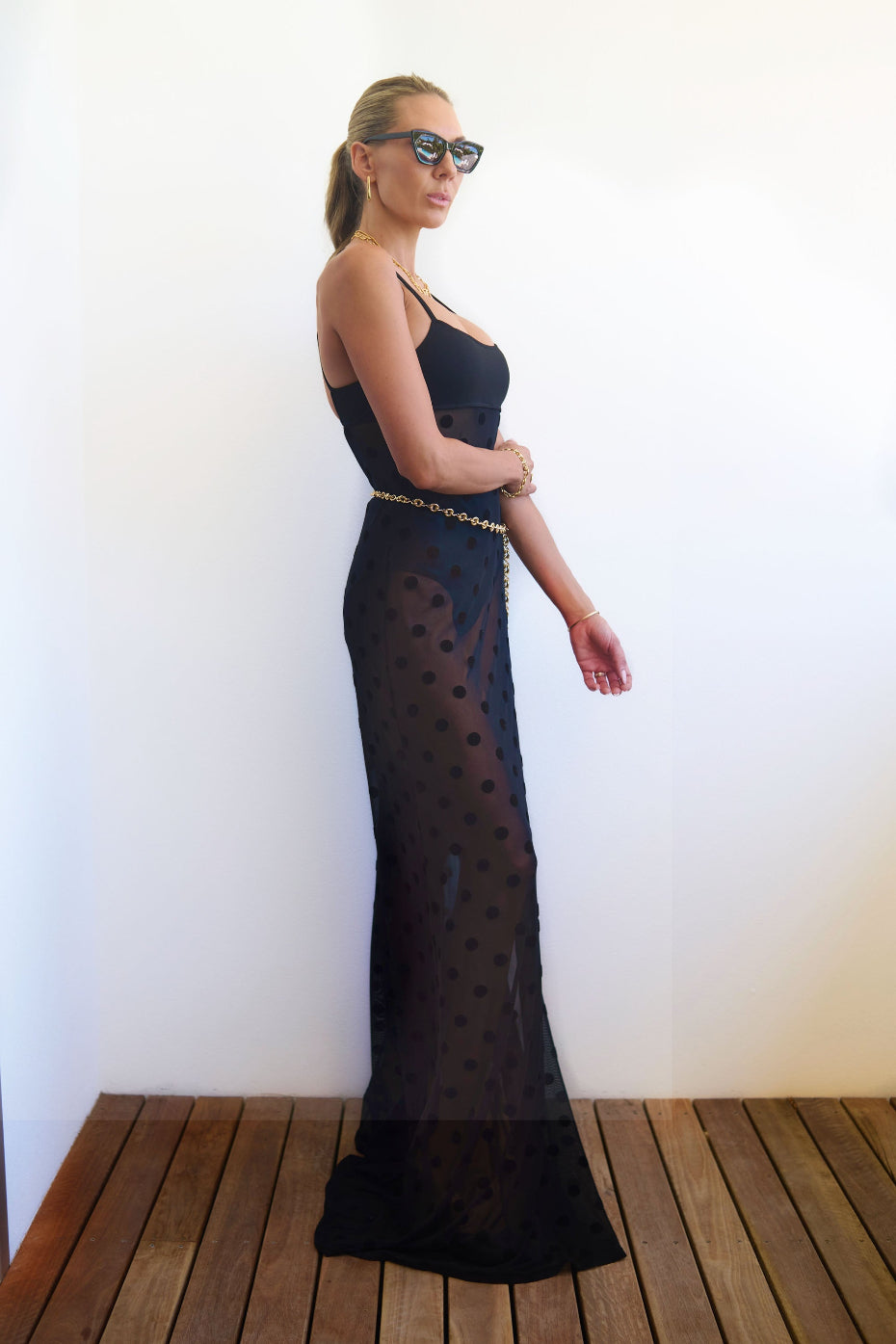 Polkadot Luxury swimsuit designer crystal embellished beachwear eveningwear coverup black sexy bikini dress sheer