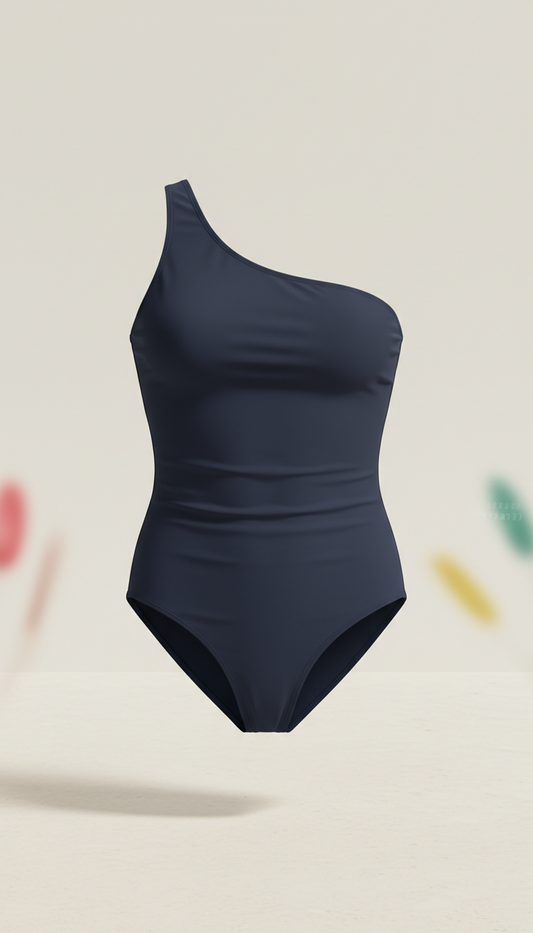 Deep Navy One-Shoulder Swimsuit
