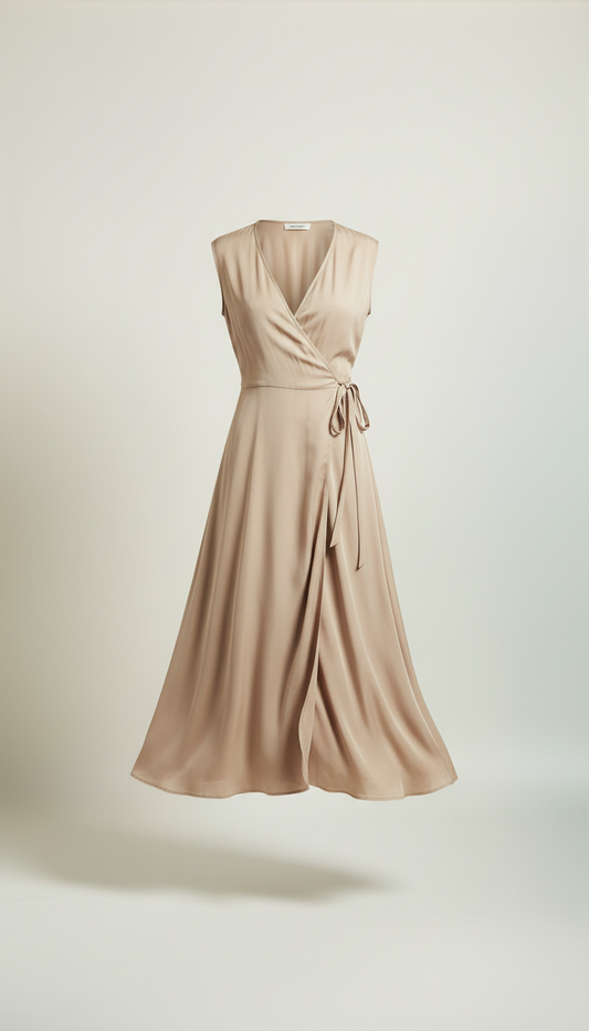 Driftwood Beige silk-blend wrap dress